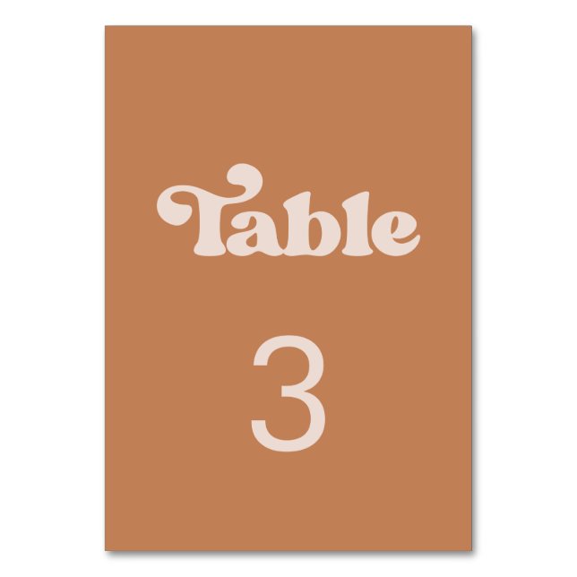Stylish retro brown sugar wedding table number (Front)