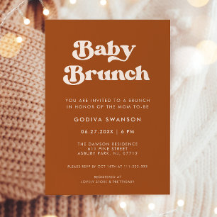 Stylish retro Burnt Orange Baby Brunch Invitation