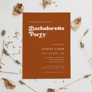 Stylish retro burnt orange Bachelorette Party Invitation