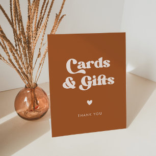 Stylish retro Burnt Orange Cards & Gifts wedding Pedestal Sign