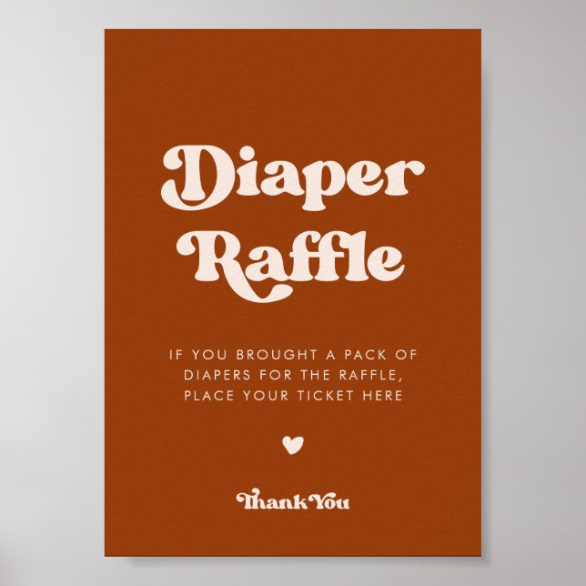 Stylish retro Burnt Orange Diaper Raffle sign (Front)