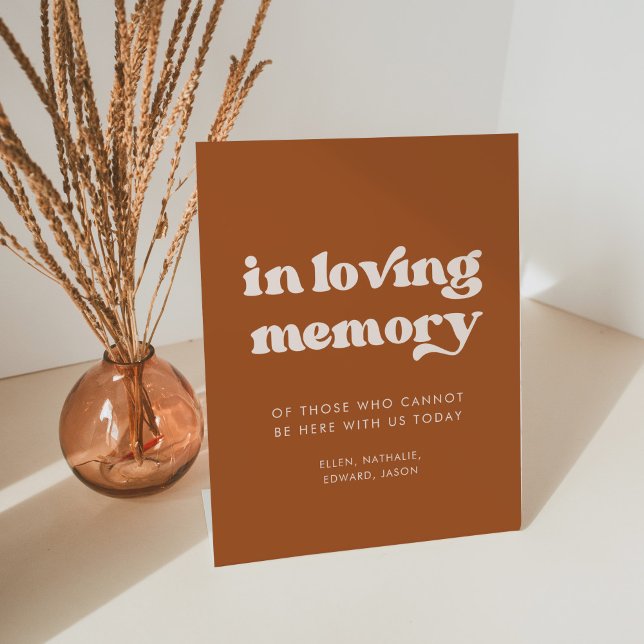Stylish retro Burnt Orange In loving memory Pedestal Sign (Creator Uploaded)