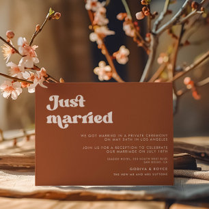 Stylish retro burnt orange Just married Invitation