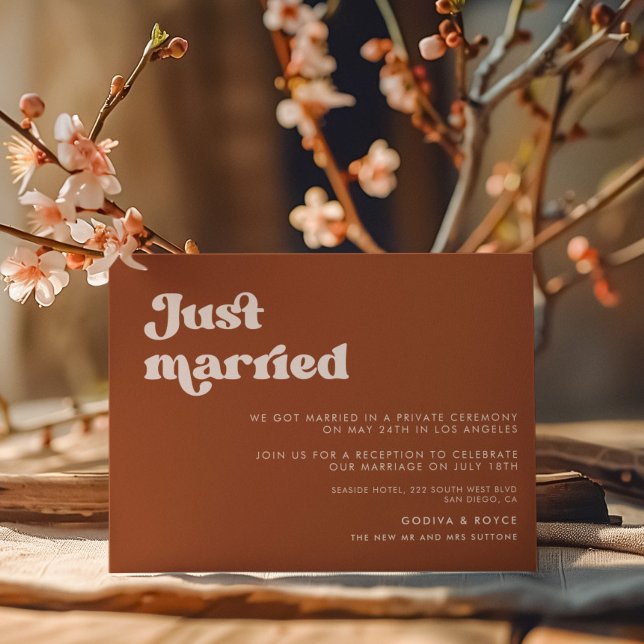 Stylish retro burnt orange Just married Invitation (Creator Uploaded)