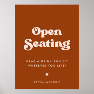 Stylish retro Burnt Orange Open Seating Wedding Poster