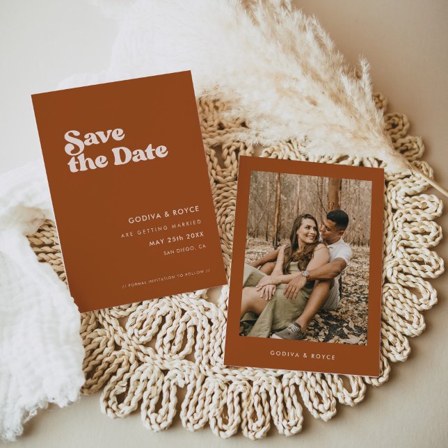 Stylish retro Burnt Orange Photo Save The Date (Creator Uploaded)