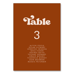 Stylish retro burnt orange seating chart cards
