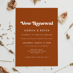 Stylish retro burnt orange Vow renewal Invitation