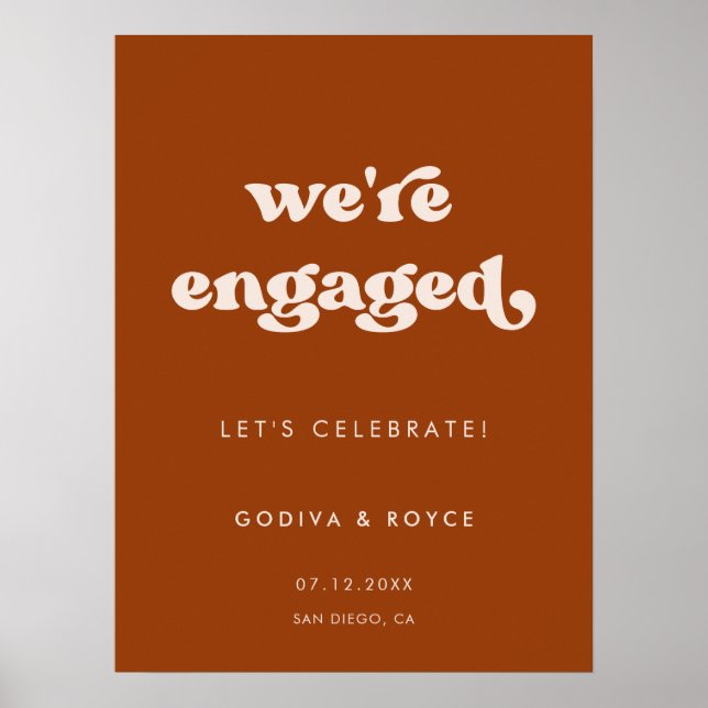 Stylish retro Burnt Orange We are engaged Poster (Front)