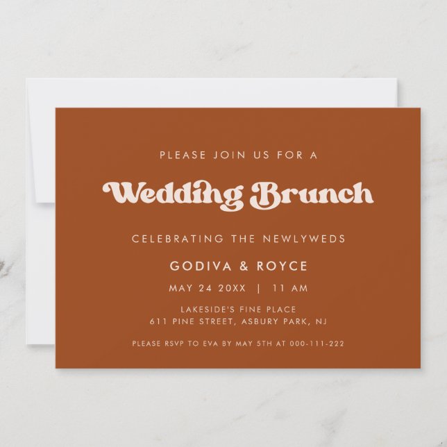 Stylish retro Burnt Orange wedding Brunch Invitation (Front)
