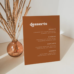 Stylish retro Burnt Orange Wedding Dessert Bar Pedestal Sign