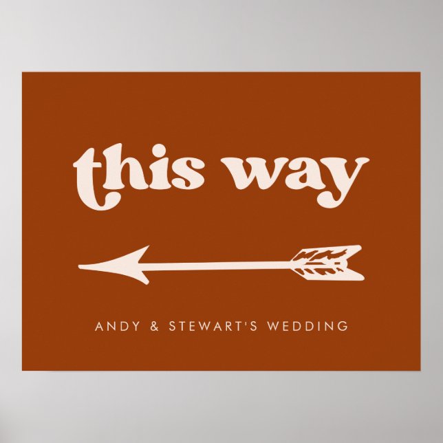 Stylish retro Burnt Orange Wedding Direction Poster (Front)