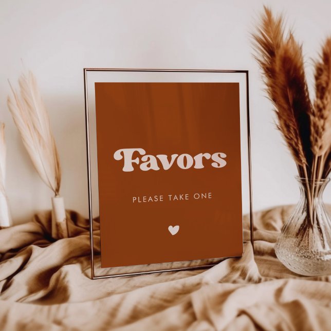 Stylish retro Burnt Orange Wedding Favours sign (Creator Uploaded)