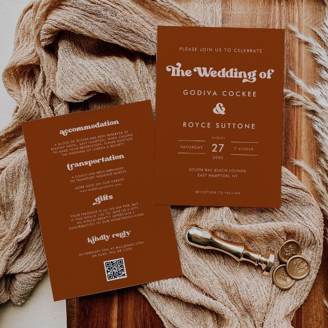 Stylish retro Burnt Orange wedding Invitation (Creator Uploaded)