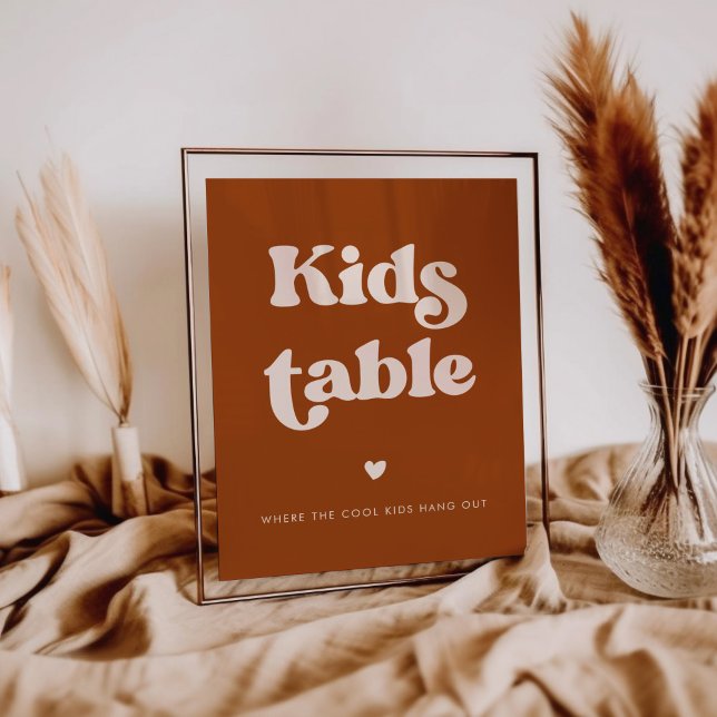 Stylish retro Burnt Orange Wedding Kids Table Poster (Creator Uploaded)