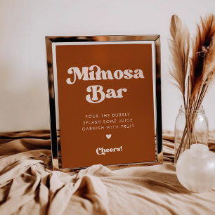 Stylish retro Burnt Orange Wedding Mimosa bar sign