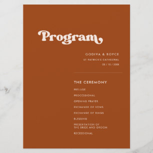 Stylish retro burnt orange wedding program