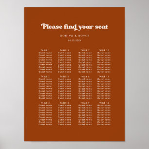 Stylish retro burnt orange wedding seating chart