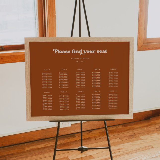 Stylish retro Burnt Orange Wedding seating chart (Creator Uploaded)