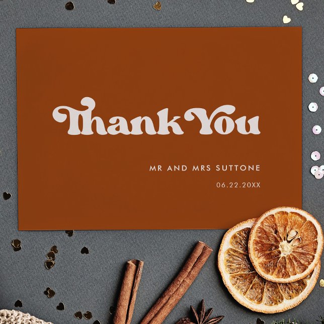 Stylish retro burnt orange wedding thank you card (Creator Uploaded)