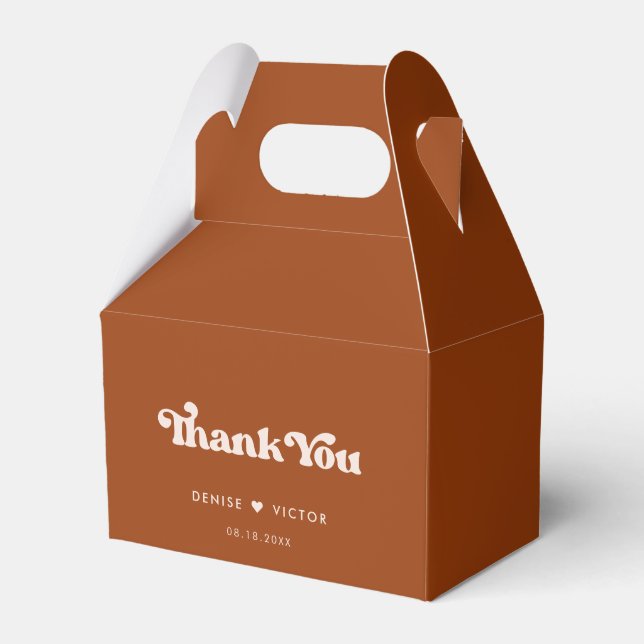 Stylish retro Burnt Orange Wedding Thank you Favour Box (Front Side)