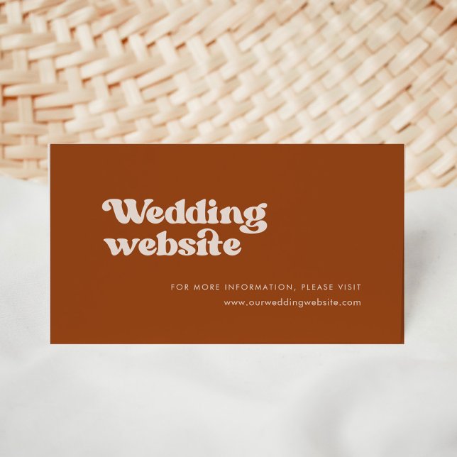 Stylish retro burnt orange wedding website enclosure card (Creator Uploaded)