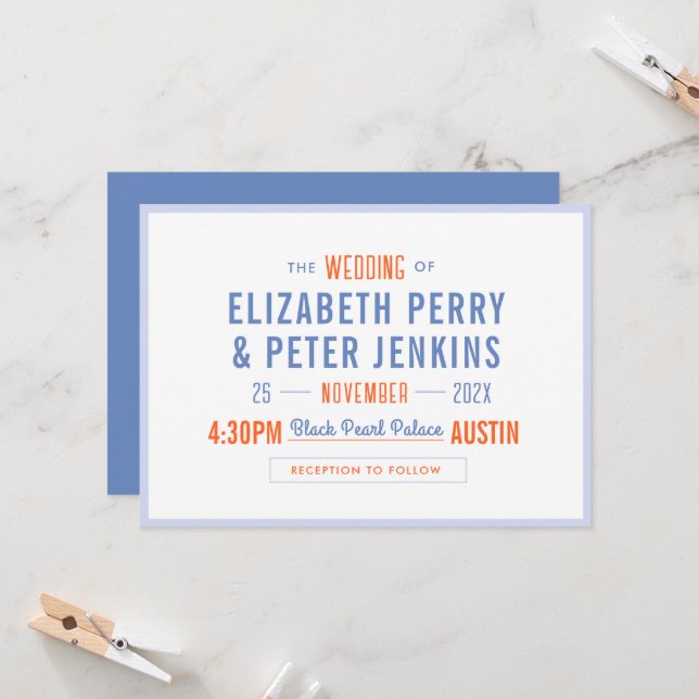 Stylish Retro Colourful Wedding Invitation (Front/Back In Situ)