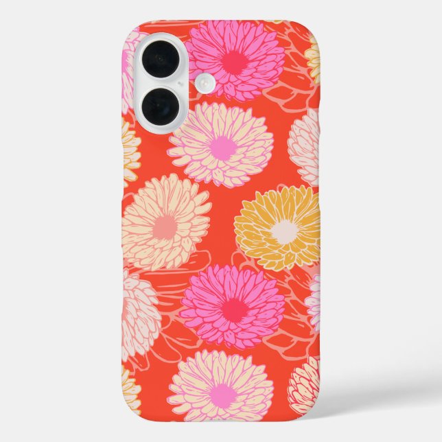 Stylish Retro Dahlia Floral Pattern Red Pink Case-Mate iPhone Case (Back)