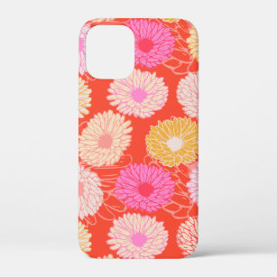Stylish Retro Dahlia Floral Pattern Red Pink iPhone 12 Mini Case