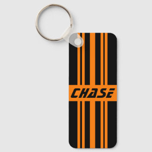 Stylish Retro Double-sided Black & Orange Stripes Key Ring