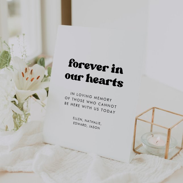 Stylish retro Forever in our hearts wedding Pedestal Sign (Creator Uploaded)