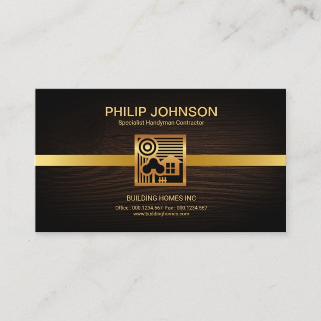 Stylish Retro Gold Home Scene Motif Construction Business Card (Front)