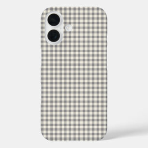 Stylish Retro Grey Gingham Plaid Pattern iPhone 16 Case