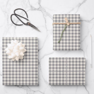 Stylish Retro Grey Gingham Plaid Pattern Wrapping Paper Sheet