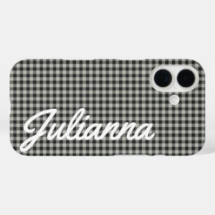 Stylish Retro Grey Gingham Plaid Personalised iPhone 16 Case