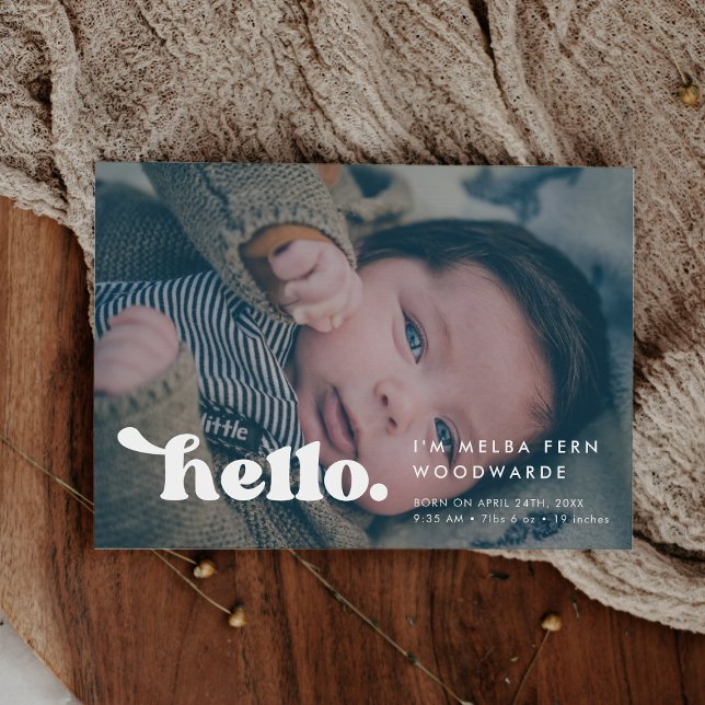 Stylish retro Hello Baby photo Birth Announcement (Creator Uploaded)