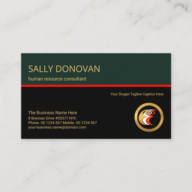 Stylish Retro Layer Red Line Human Resource Business Card (Front)