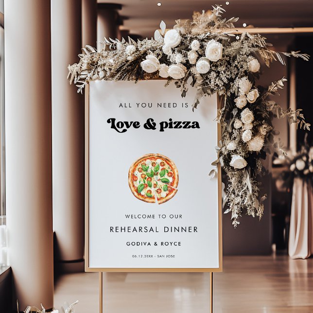 Stylish retro Love and Pizza Rehearsal dinner Poster (Creator Uploaded)