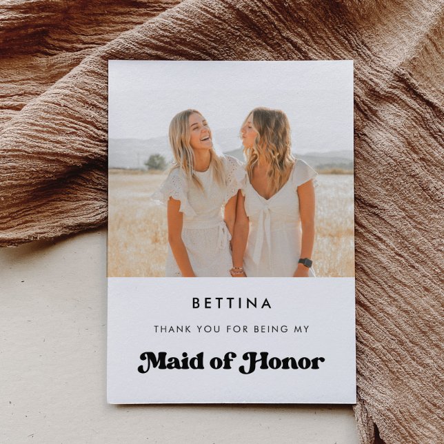 Stylish retro Maid of honour thank you Photo card (Creator Uploaded)