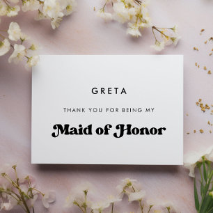 Stylish retro Maid of honour thank you text card