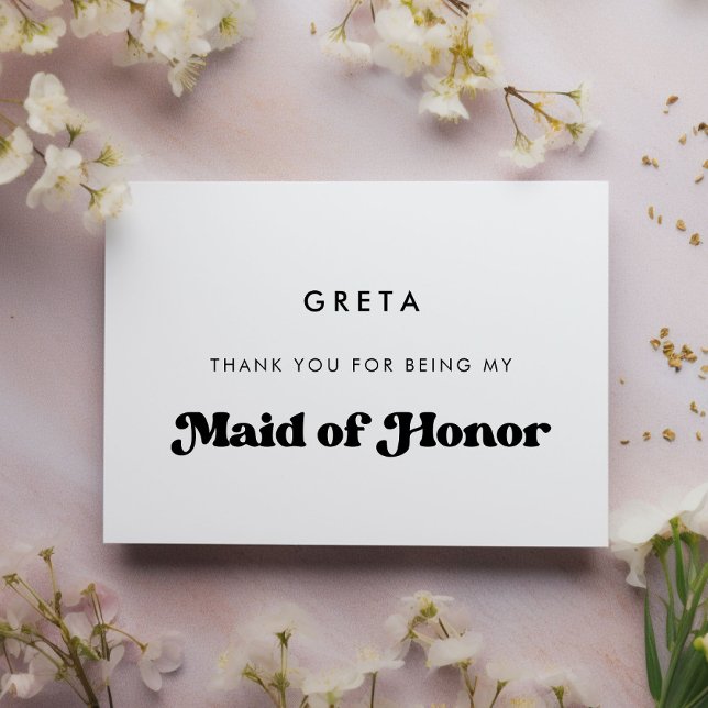 Stylish retro Maid of honour thank you text card (Creator Uploaded)