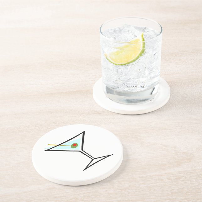 Stylish Retro Martini and Green Olive with Pimento Coaster (Side)