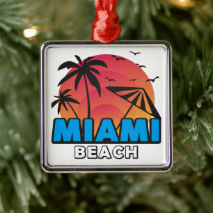 Stylish Retro Miami Beach Travel Metal Ornament