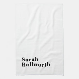 Stylish Retro Modern Lettering   Editable Black Tea Towel