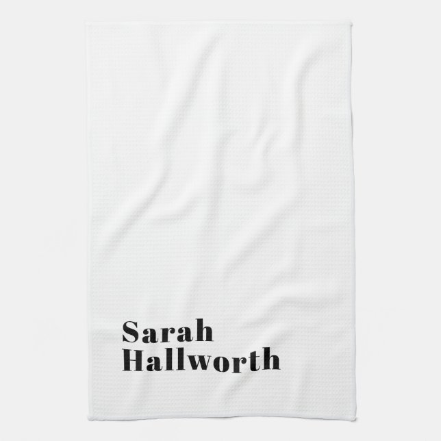 Stylish Retro Modern Lettering | Editable Black Tea Towel (Vertical)