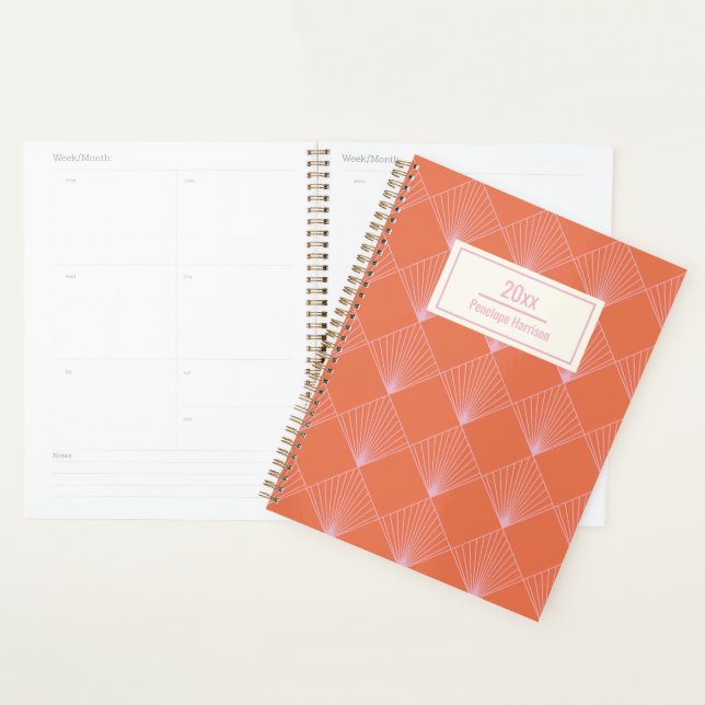 Stylish Retro Orange Pink Art Deco Personalised Planner (Display)