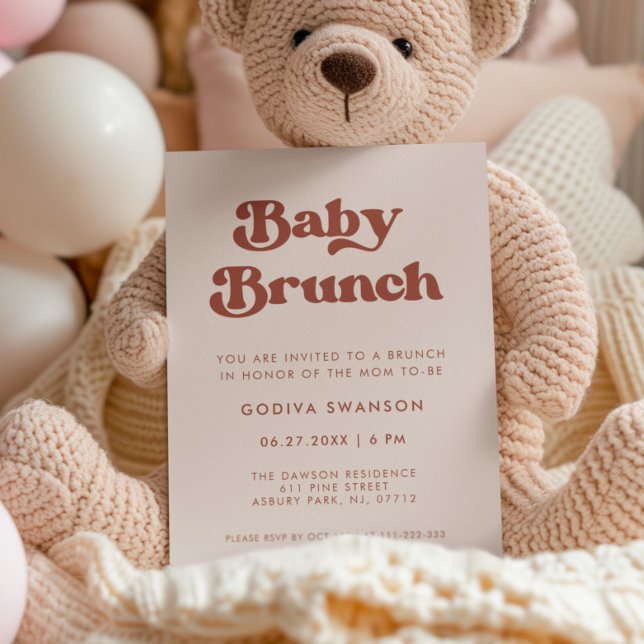 Stylish retro Peach Pink Baby Brunch Invitation (Creator Uploaded)