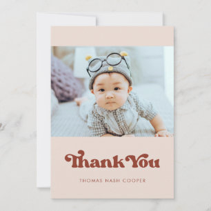 Stylish retro Peach Pink Baby shower Thank You Card