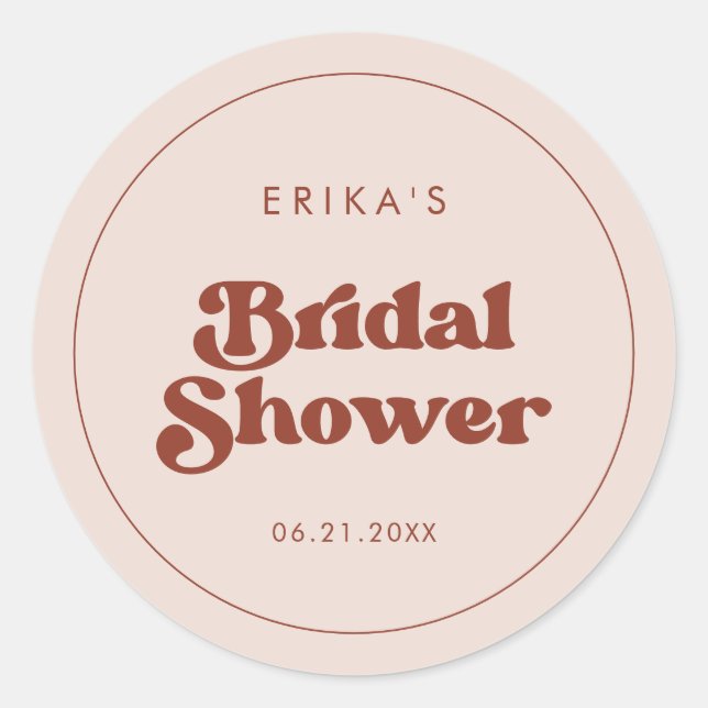 Stylish retro Peach Pink Bridal Shower Classic Round Sticker (Front)