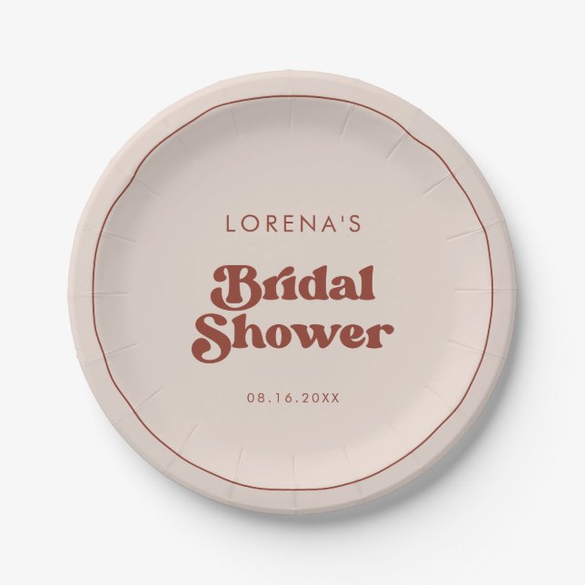 Stylish retro Peach Pink Bridal Shower Paper Plate (Front)